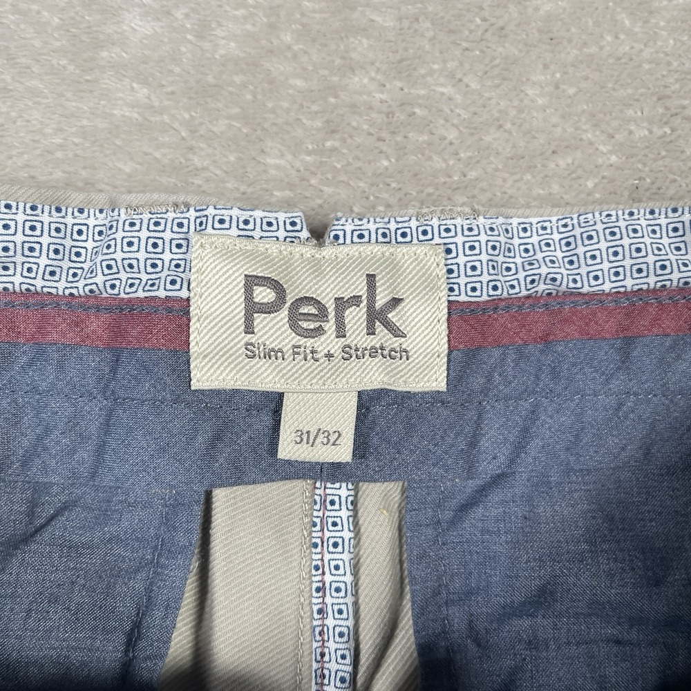 Perk Pants Men 31x32 Khaki Chino Flat Front Slim Fit Stretch Cotton - Picture 4 of 9